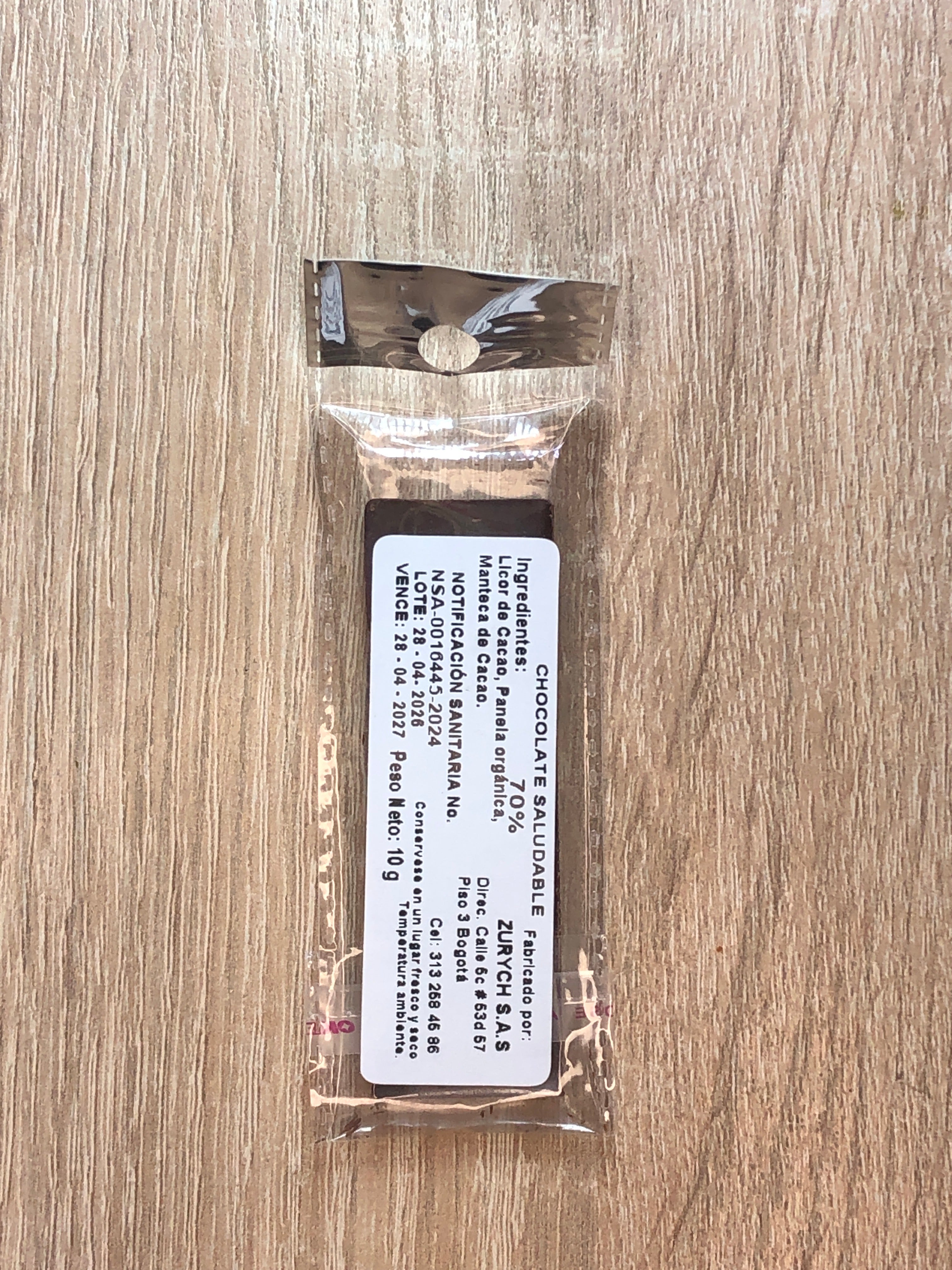 Chocolatina de 70% Cacao 10g