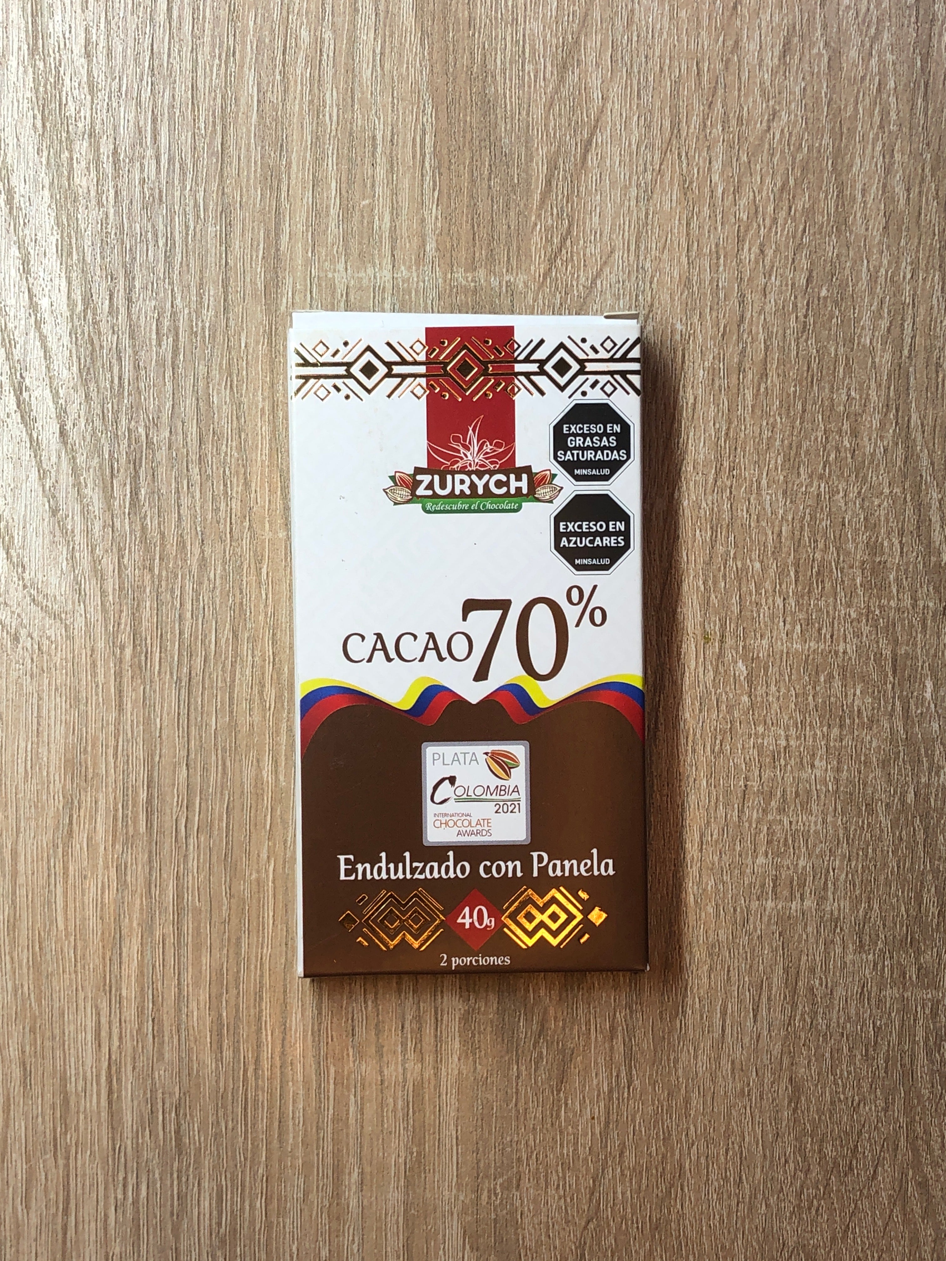 Chocolatina de 70% Cacao 40g