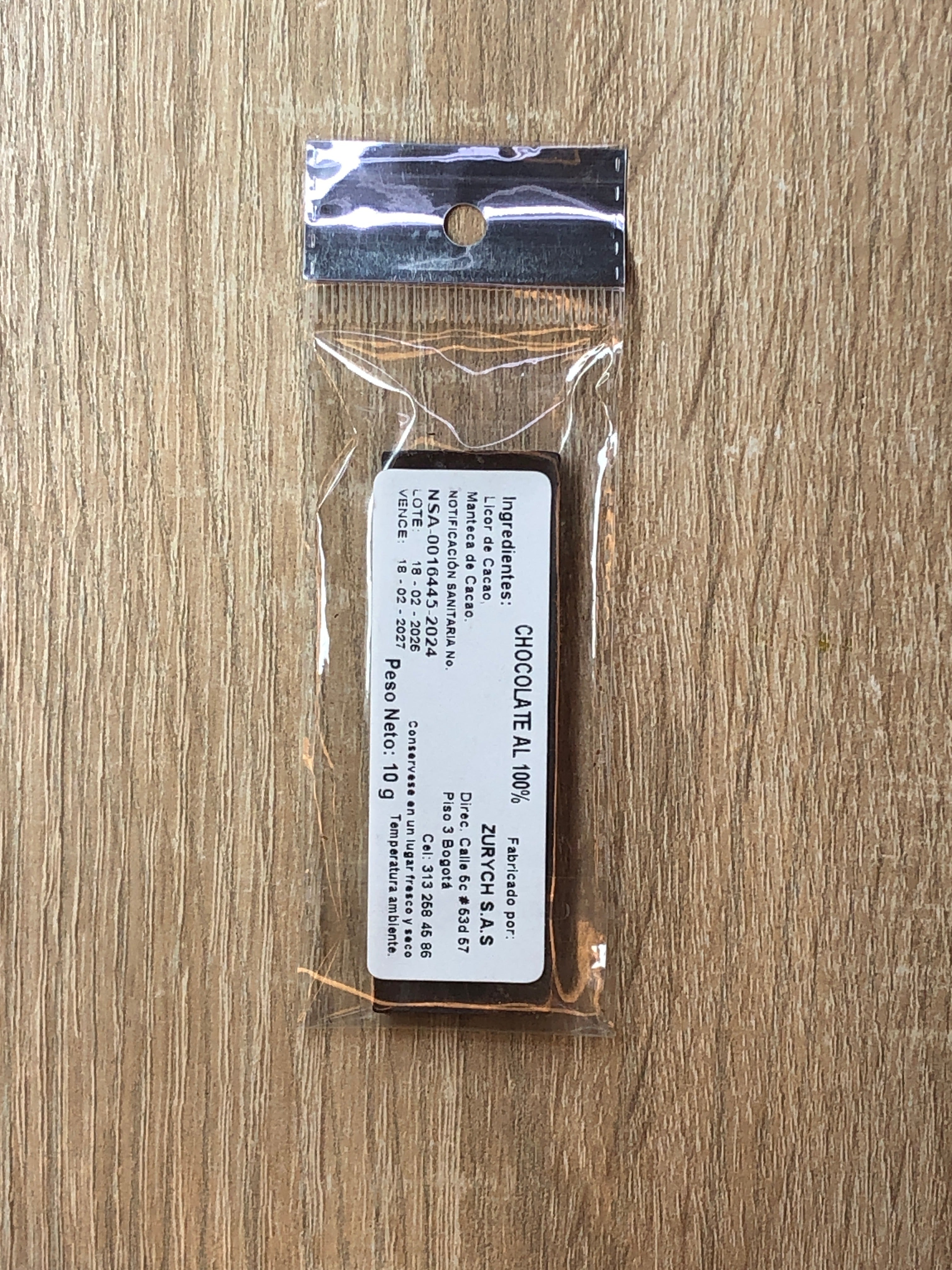 Chocolatina de 100% Cacao 10g