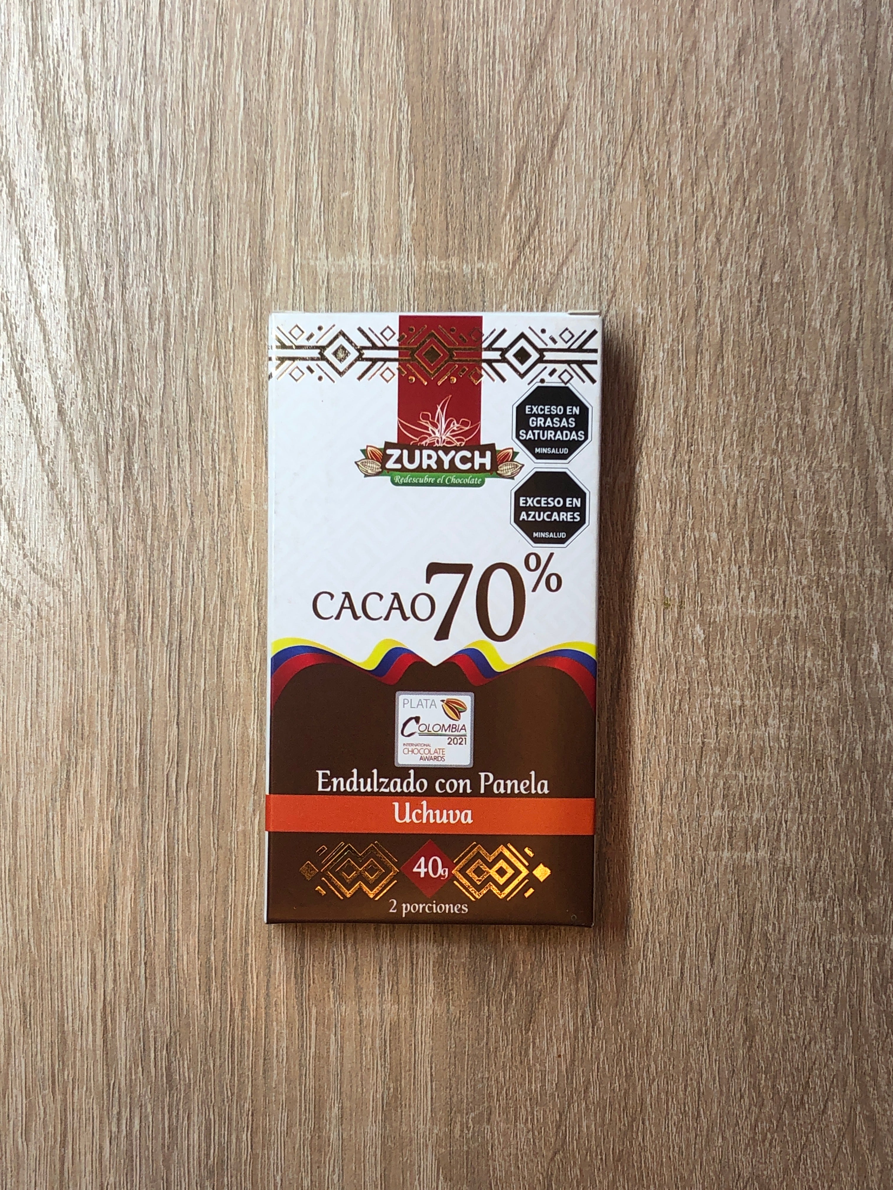 Chocolatina de 70% Cacao 40g